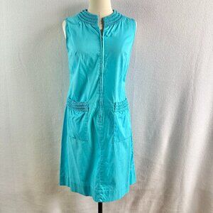 1960s Turquoise Cotton Sleeveless Shift Dress with Pockets
